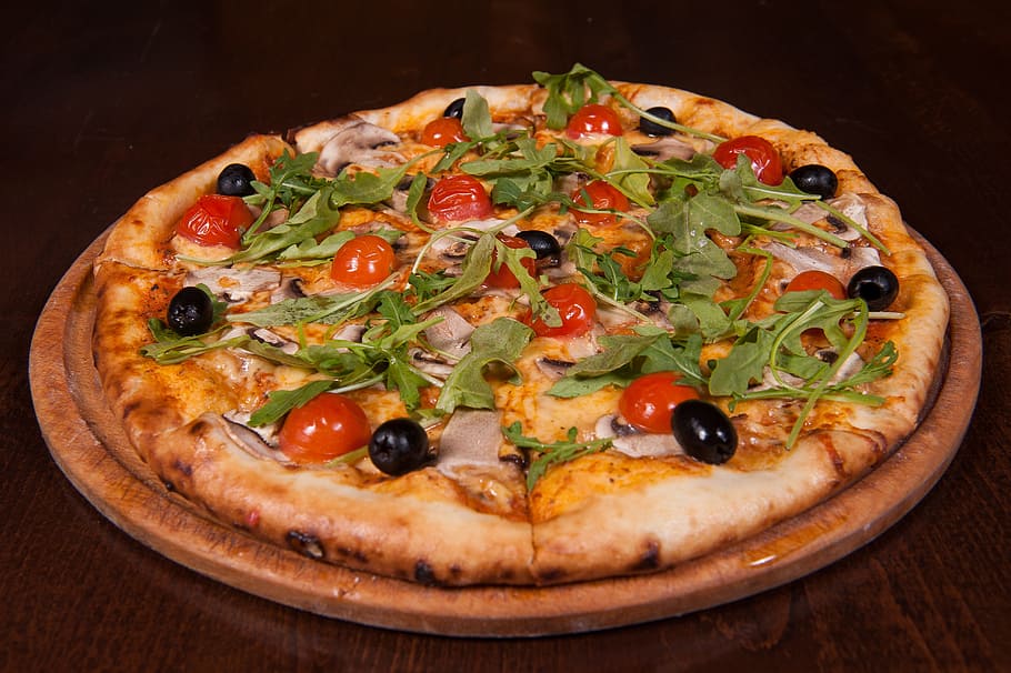 피자, 갈색, 쟁반, 식품, 맛좋은, 점심, 레스토랑, 메뉴, 이탈리아, 식욕을 돋우는