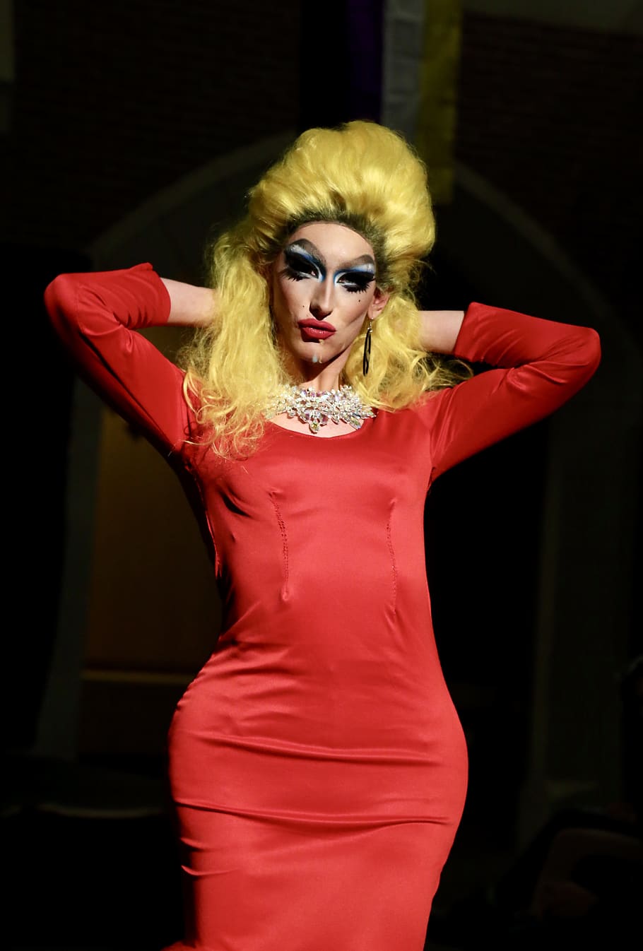 drag, queer, fashion, lgbtq, performance, red, one person, young adult, three quarter length, young women
