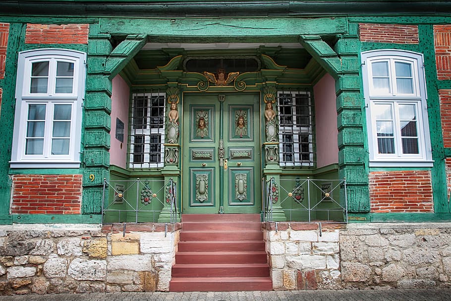 door, front door, painting, decorated, sand stone, house entrance, old door, input, old, input range