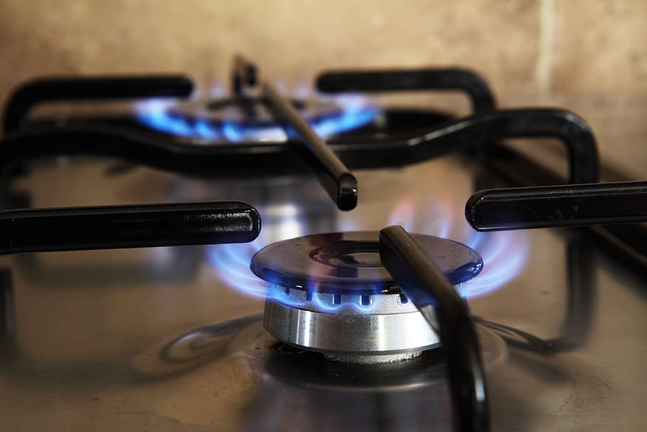 closeup, turned, gas stove burners, turned on, gas stove, burners, appliance, burn, burner, cook