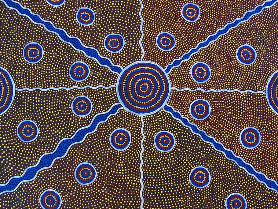 marrom, azul, trabalho artístico, cinza, têxtil, arte aborígine, pintura aborígine, pintura indígena, aborígene, australiano