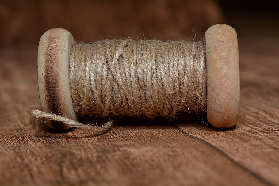 brown, thread spool, closeup, photography, coil, wooden reel, thread, yarn, close, sewing
