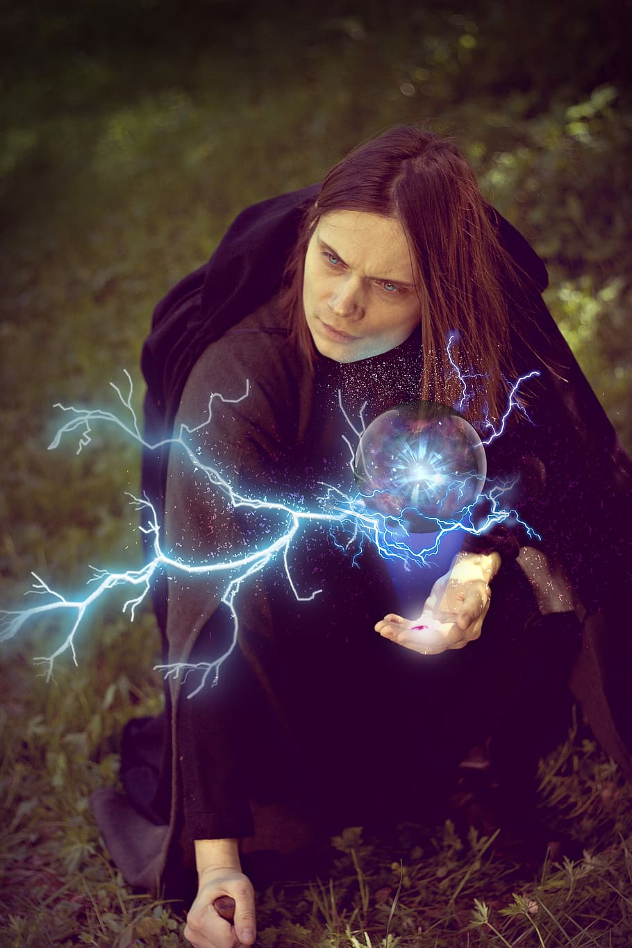 male, character, showing, electric, orb, witch, mag, magic ball, magic, witchcraft