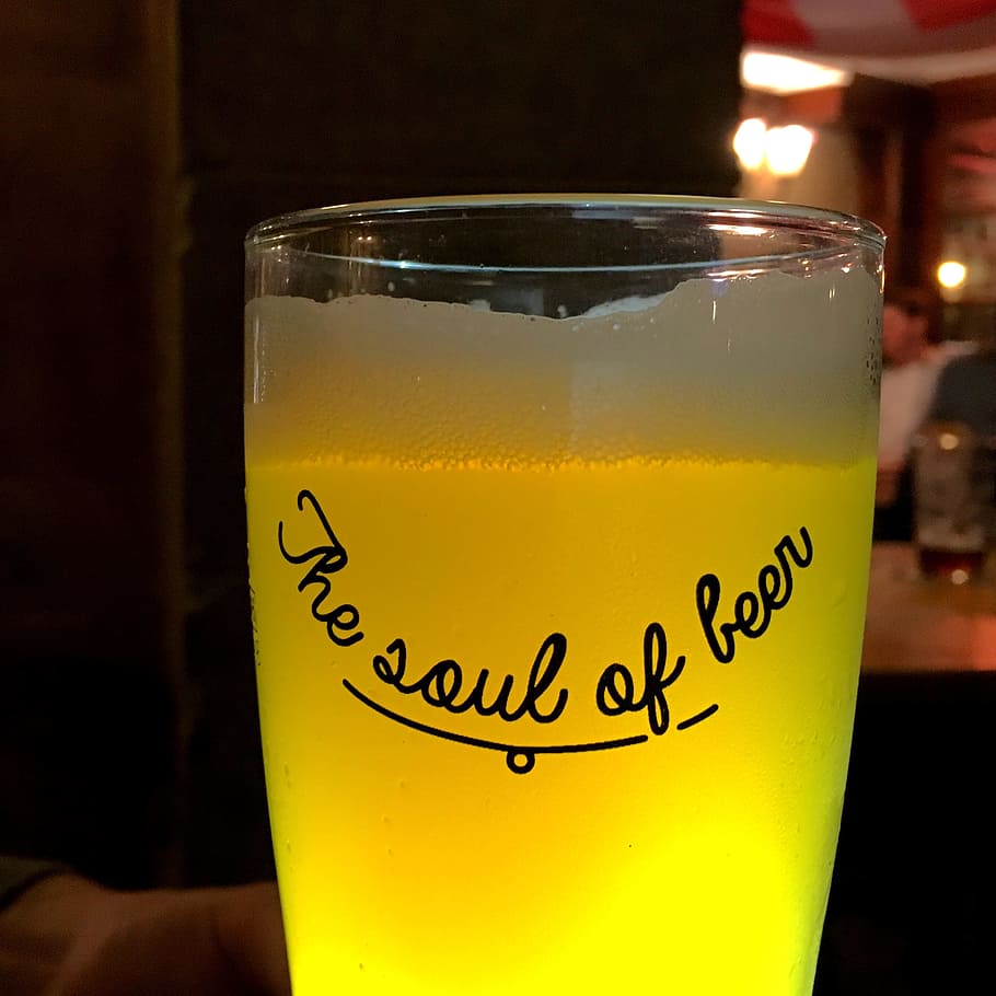 Cerveza, amarillo, oscuro, noche, alma, vidrio, bebida, pub, pinta, vaso