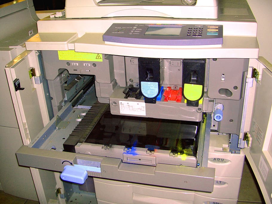 cinza, branco, fotocopiadora, copiadora, interior, toner, impressora, equipamento, escritório, fotocópia