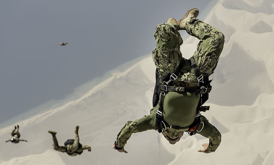 soldier, drops, sky, special forces, air force, airmen, spec ops, jump, skydive, army
