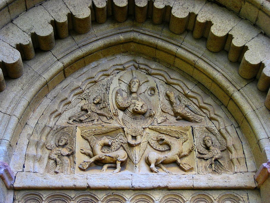 Tympanum, Ganagobie Abbey, Benedictine, monastery, alpes-de-haute-provence, france, bas relief, history, close-up, architecture