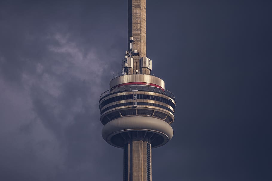 CN Tower, skyscraper, architecture, tower, sky, storm, dark, clouds, cloudy, built structure