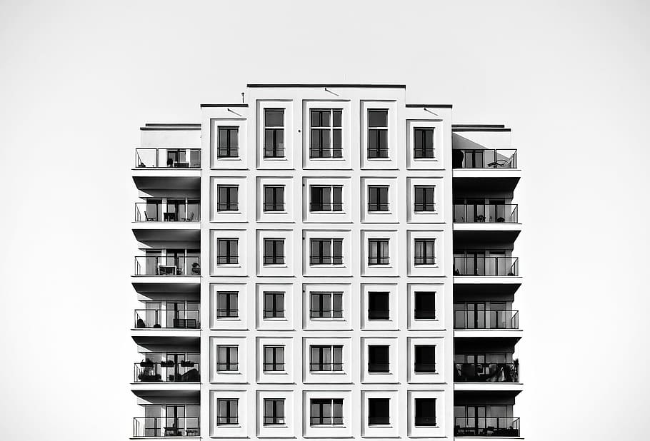 white, black, high, rise building, architecture, skyscraper, glass facades, modern, facade, building