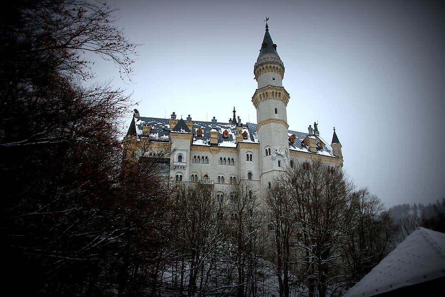 neuschwanstein castle, destination, bavaria, füssen, germany, nature, places of interest, building exterior, architecture, built structure