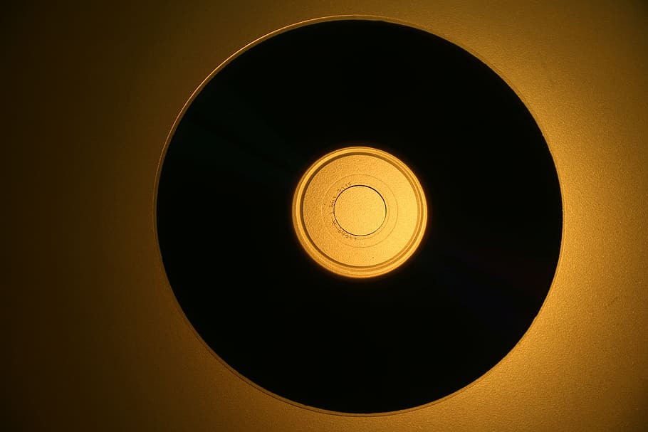 compact disc, cd, disc, music, music disc, recording, play, golden yellow, geometric shape, circle
