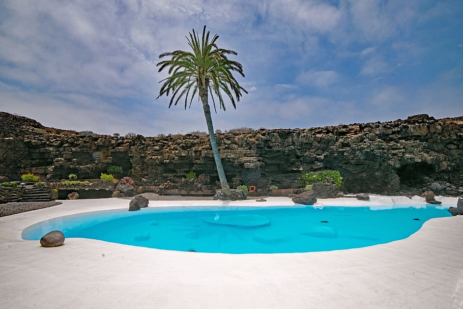 jameos del agua, Lanzarote, islas canarias, españa, áfrica, cueva de lava, oasis, piscina, palmeras, lugares de interés