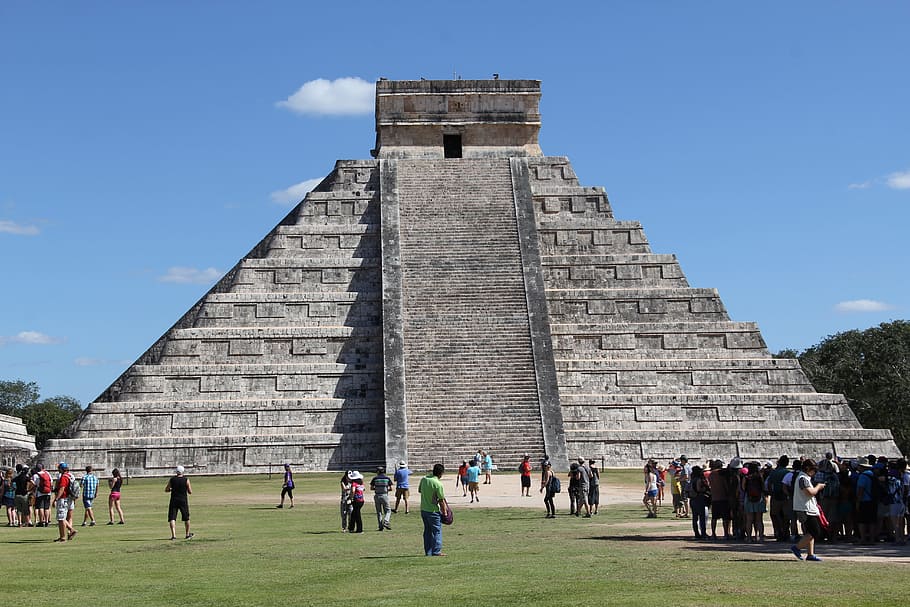 chichen itza, maya, mexico, group of people, tourism, travel destinations, architecture, real people, crowd, men