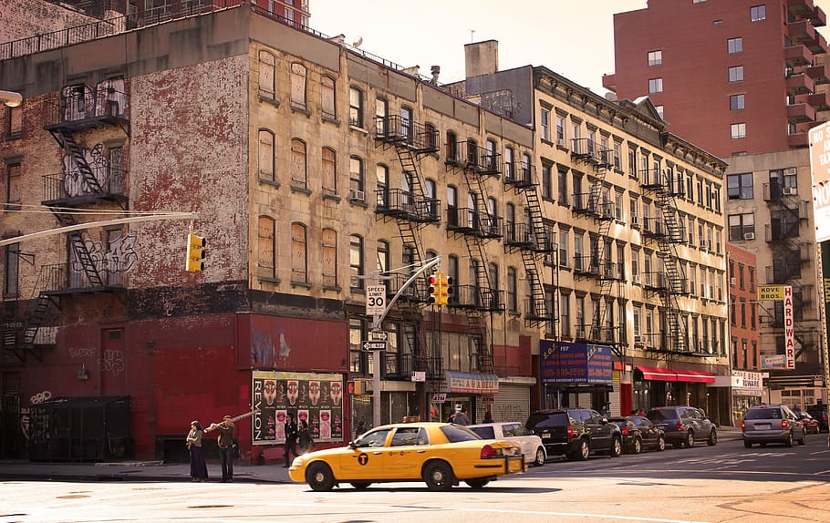 vehículos, calle, marrón, hormigón, edificios, durante el día, nueva york, ny, taxi, ciudad