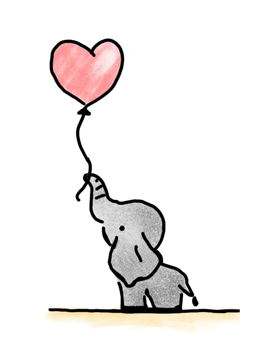 elefante, sosteniendo, globo, corazón, felicitaciones, relación, felicitación, rojo, actualizar, volando