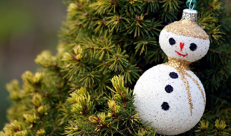 holidays, bauble, snowman, the background, wallpaper, card, christmas, christmas tree, ornaments, twigs