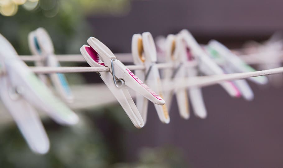 pin, clothespin, clip, clothesline, hanging, close-up, focus on foreground, selective focus, clothing, laundry