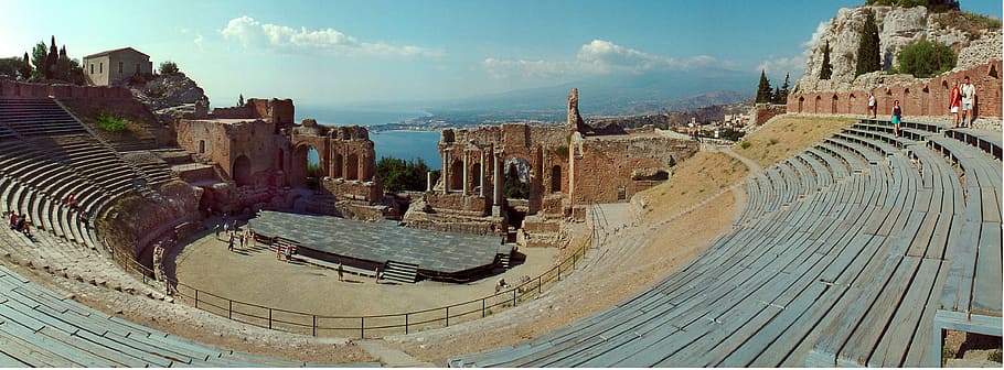 panoramic, view, gladiator arena, italy, sicily, architecture, mediterranean, historic, sky, built structure