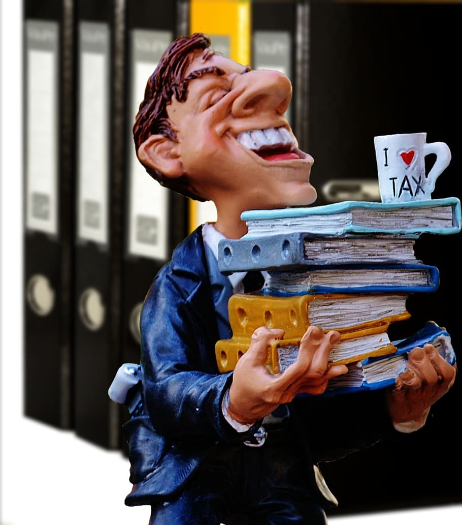 man, carrying, book, mug figurine, tax consultant, office, files, funny, bureaucracy, figure