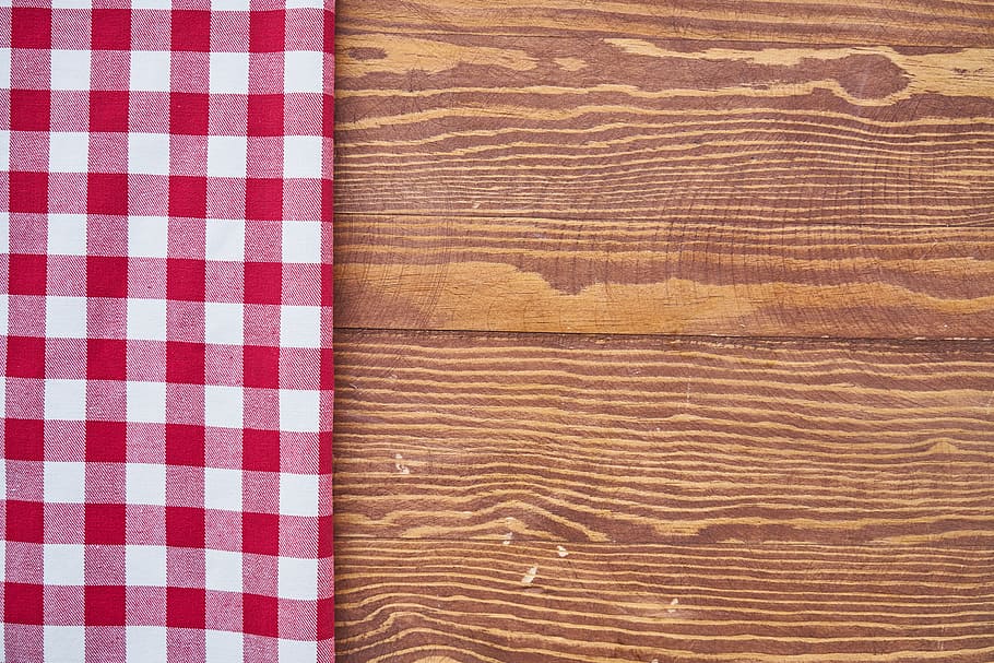 white, red, gingham table cloth, brown, table, fabric, plaid, towel, textile, perforated