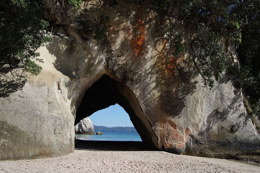 nature, travel, waters, landscape, cave, new zealand, north island, coromandel, cathedral cove, grotto
