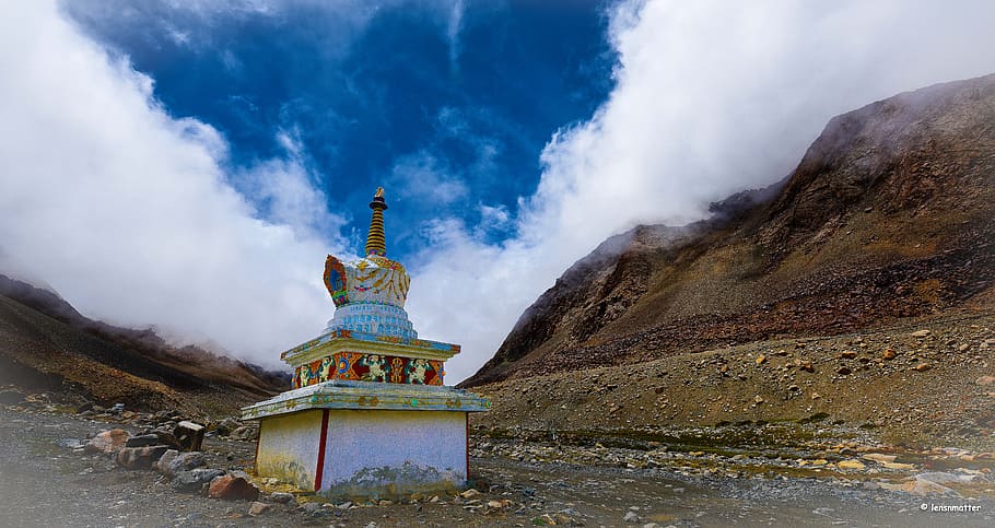 Tibetan, stupa, gold, decorative, statue, sky, cloud - sky, nature, religion, belief