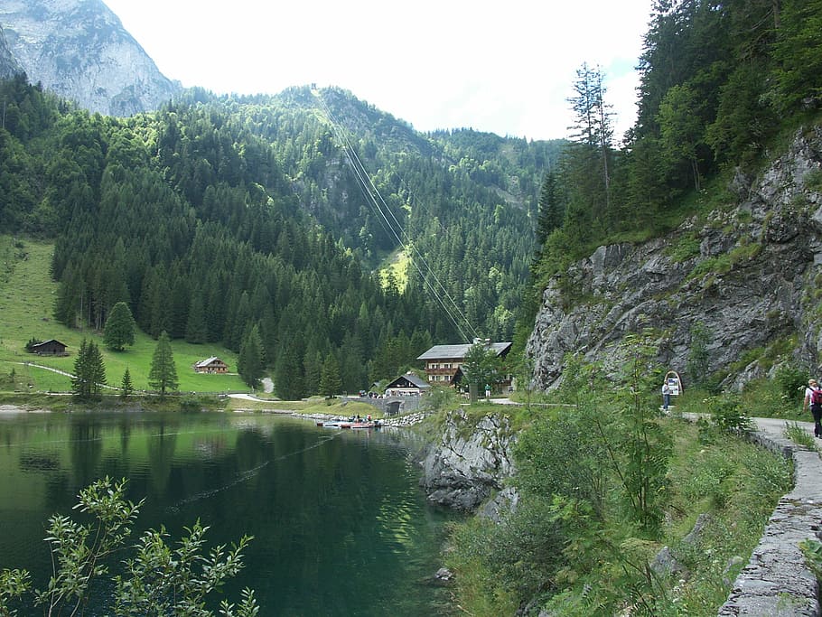 Dachstein, Lake, Mountains, gosausee, lake, mountains, forest, hut, rock, panorama, mountain landscape