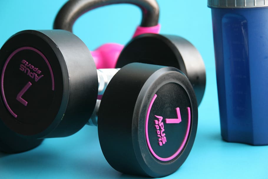 selective, focus photography, black, pink, apus sports fixed-weight dumbbells, gym, fitness, dumbbell, exercising, sport