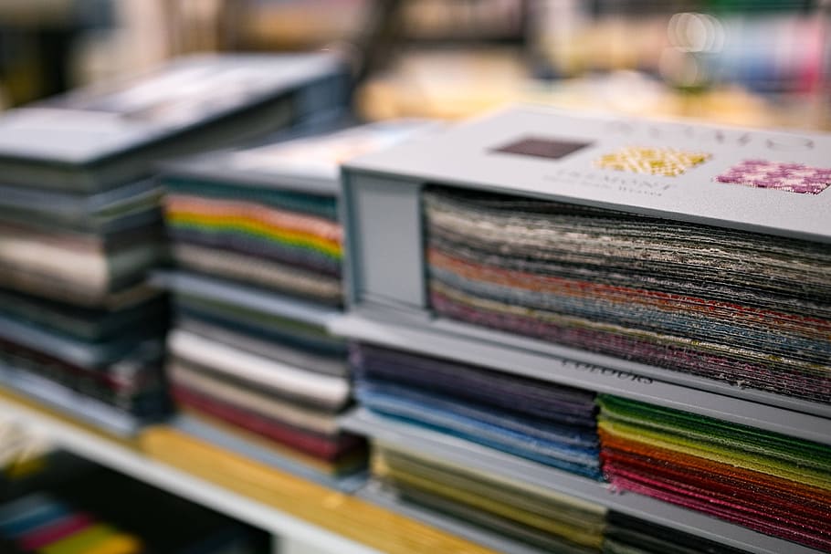 kain, bahan, desain, warna, sampel, Album, multi-warna, tumpukan, buku, dalam ruangan