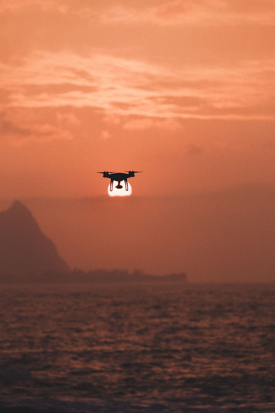 sea, ocean, water, wave, nature, drone, sunset, view, sky, air vehicle