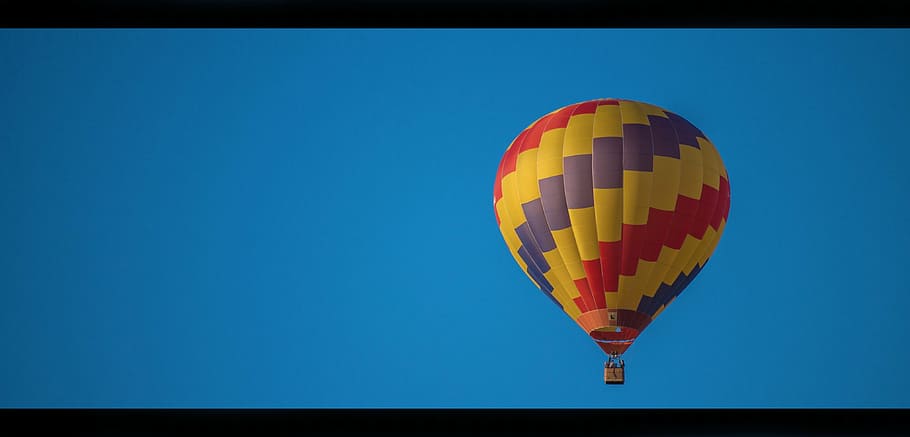 yellow, purple, red, floating, hot, air balloon, hot air balloon, captive balloon, balloon launch space, colorful