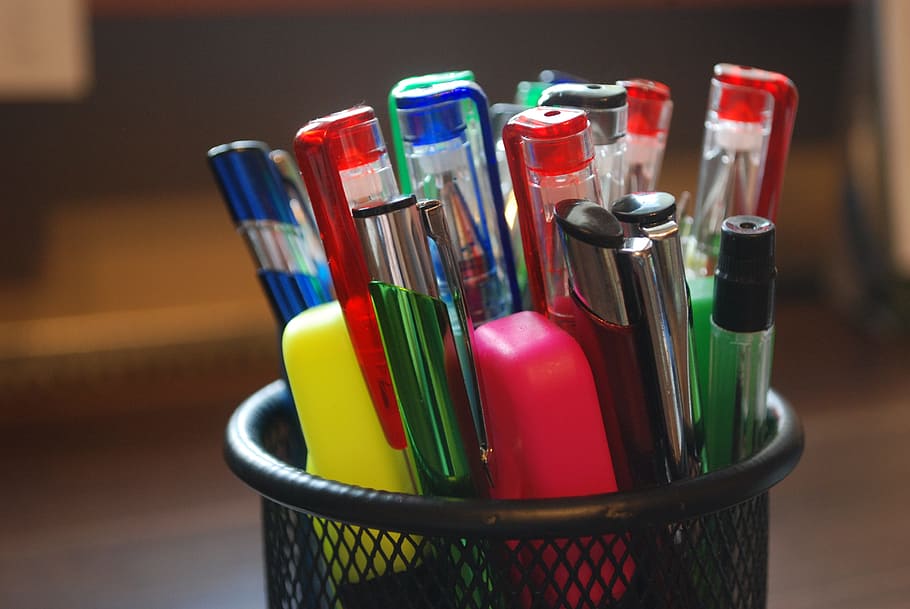 canetas esferográficas de cores sortidas, marcador, preto, estojo, caneta, ponta de feltro, canetas, dlugopisy, canetas de ponta de feltro, escritório
