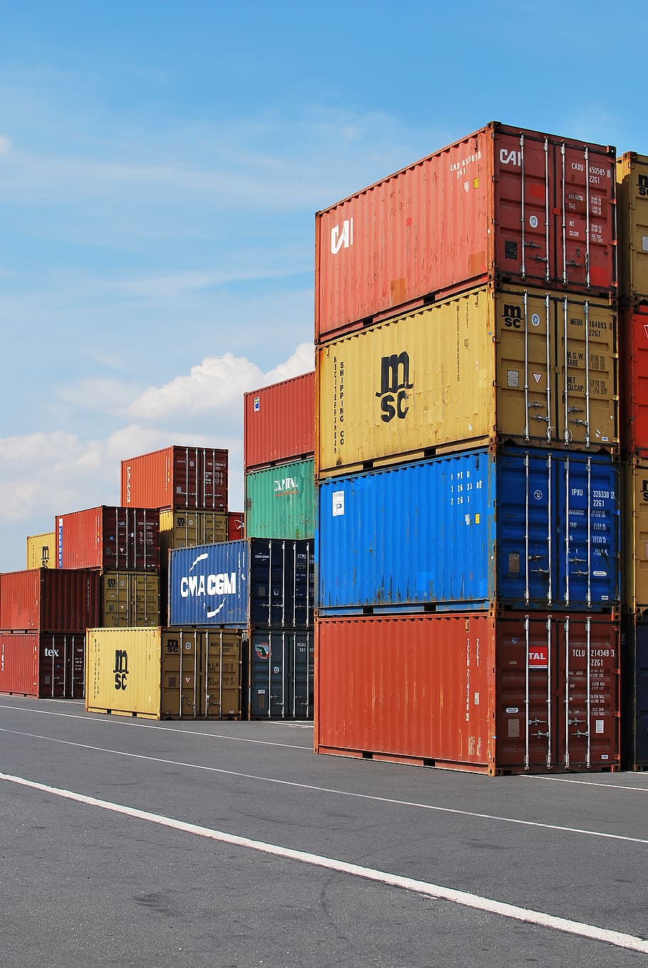 tumpukan kontainer intermoda, dermaga, wadah, ekspor, kargo, pelabuhan, pengiriman, komersial, perdagangan, impor