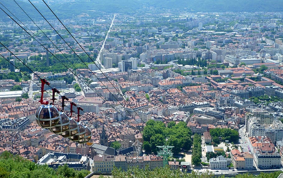 Kereta Gantung, Cityscape, Grenoble, Prancis, foto, metropolis, domain publik, eropa, Perkotaan, kota