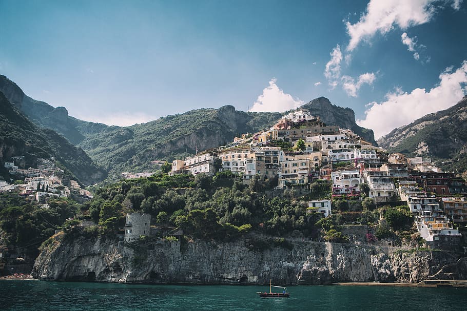 Positano, Pantai Amalfi, Italia, alam, awan, pantai, eropa, samudra, laut, langit