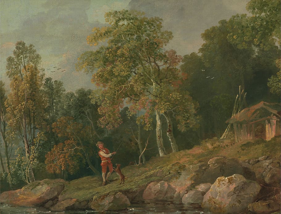 George Barret, Lukisan, seni, minyak di atas kanvas, lanskap, hutan, pohon, kayu, alam, luar