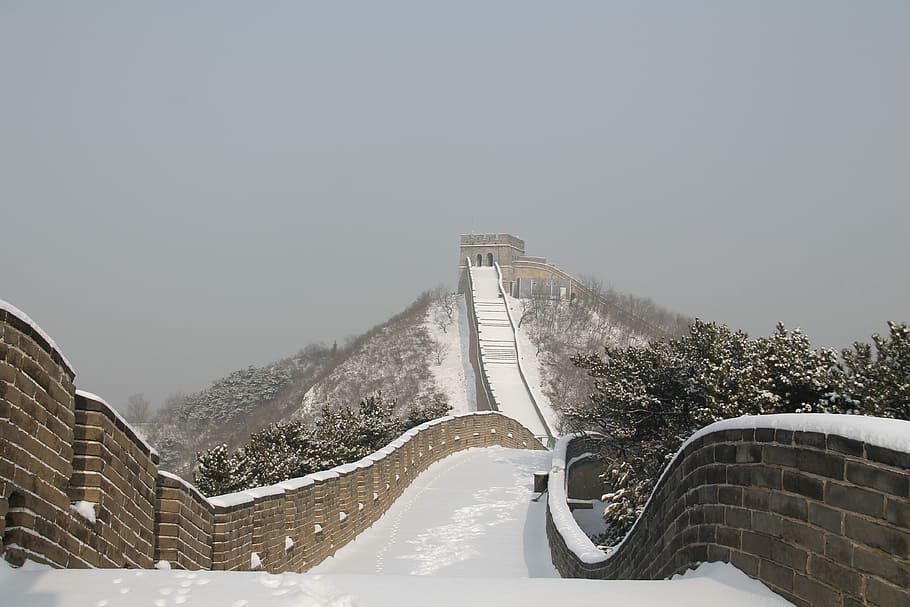 great, wall, china, covered, snow, winter, nature, sky, tourism, the great wall of china