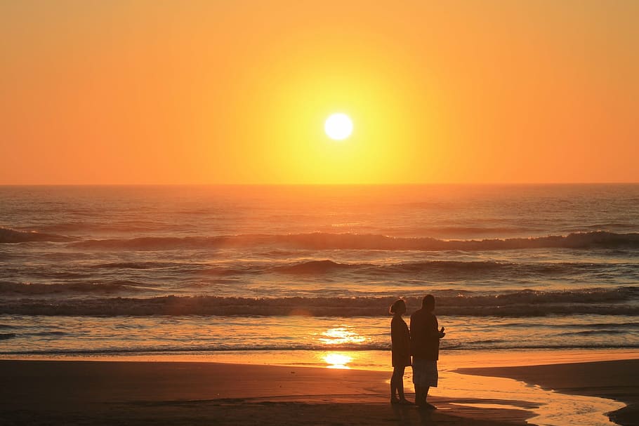 sol, casal, playa, agua, verano, brasil, paisaje, puesta de sol, cielo, mar