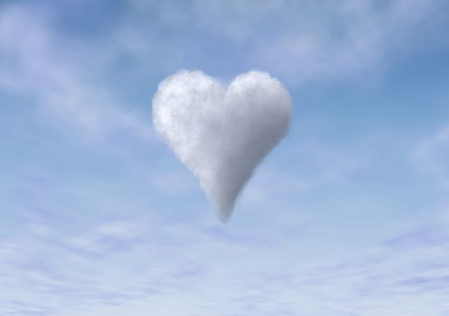 heart-shaped white clouds, cloud, sky, heart, blue, love, love story, romantic, feeling, blue sky