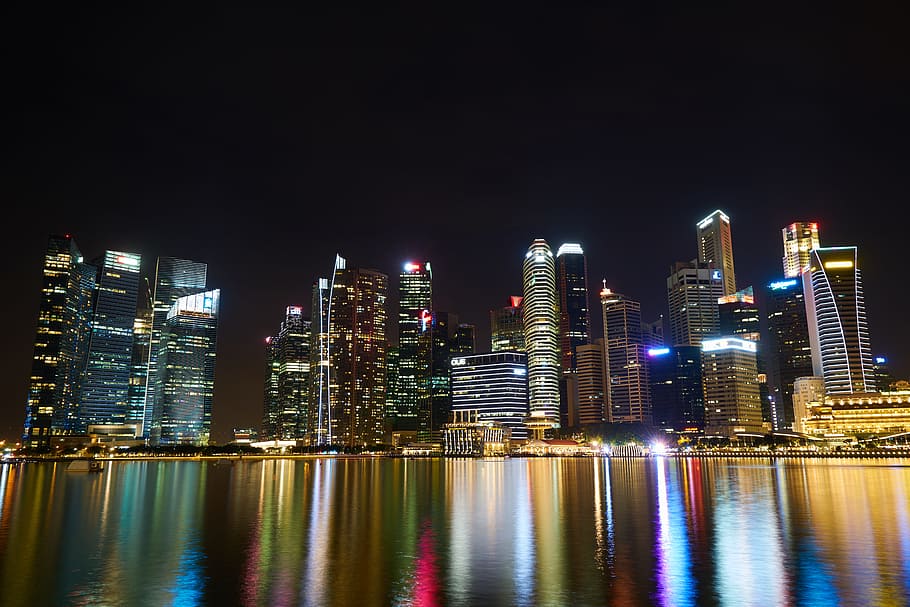 shanghai skyline, nighttime, singapore, city, urban, night, lights, complex, buildings, worker amazing