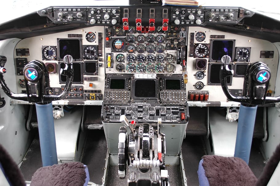 cabina, avión, controles, medidores, aviones, aviación, tecnología, equipos, control, ninguna persona