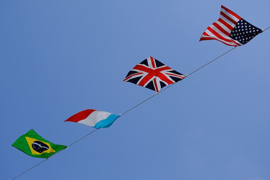 cielo, bandera, cielo azul, estados unidos, américa, reino unido, británico, holanda, holandés, países bajos
