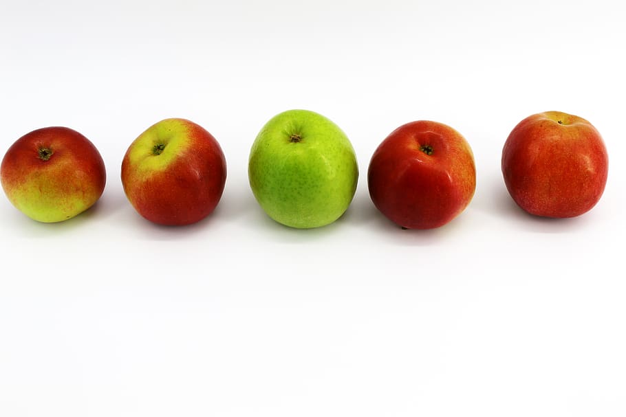 blanco, fondo, amarillo, manzanas, cuatro, frutas, negro, nutrición, saludable, alimentos
