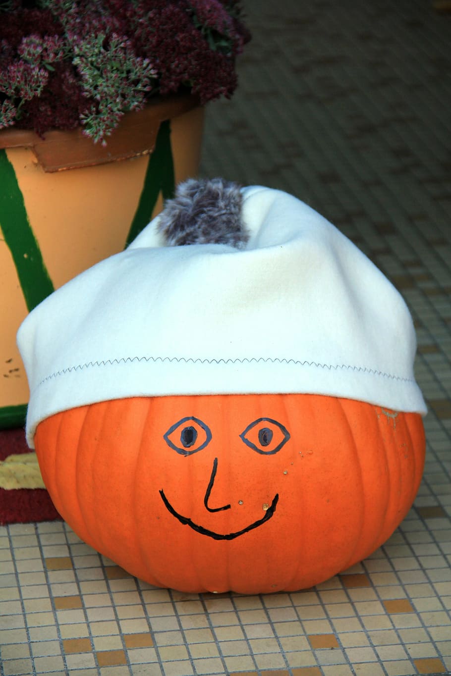 autumn, pumpkin, face, orange, cap, smile, laugh, bobble hat, joy, funny