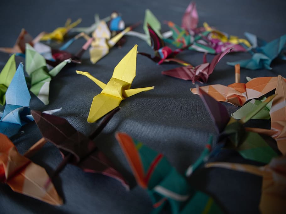 origami, papel, guindaste, pássaro, japão, decoração, criativa, ásia, coloridos, close-up