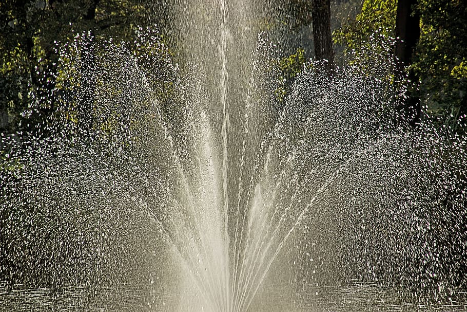 water fountain, green, trees, Fountain, Water, Nature, spraying, spray, waterfall, sprinkler