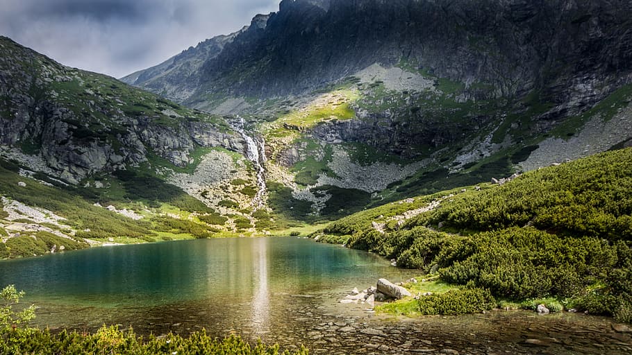 green, mountain, body, water, daytime, mountains, high tatras, slovakia, storm, after the storm