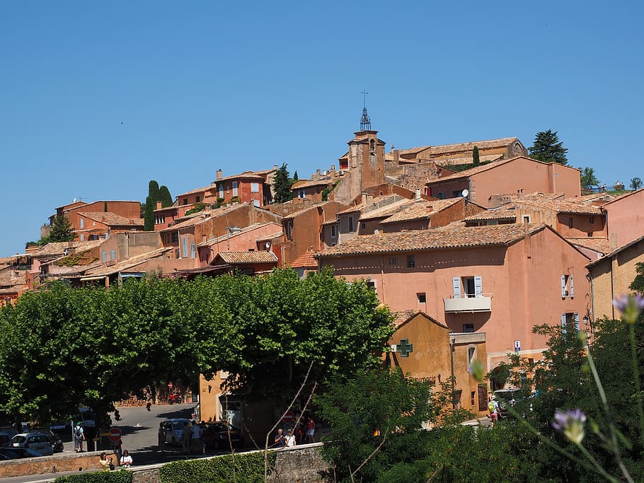 Roussillon, Community, Village, Roofs, homes, mediterranean, places of interest, french community, department of vaucluse, provence-alpes-côte d'azur