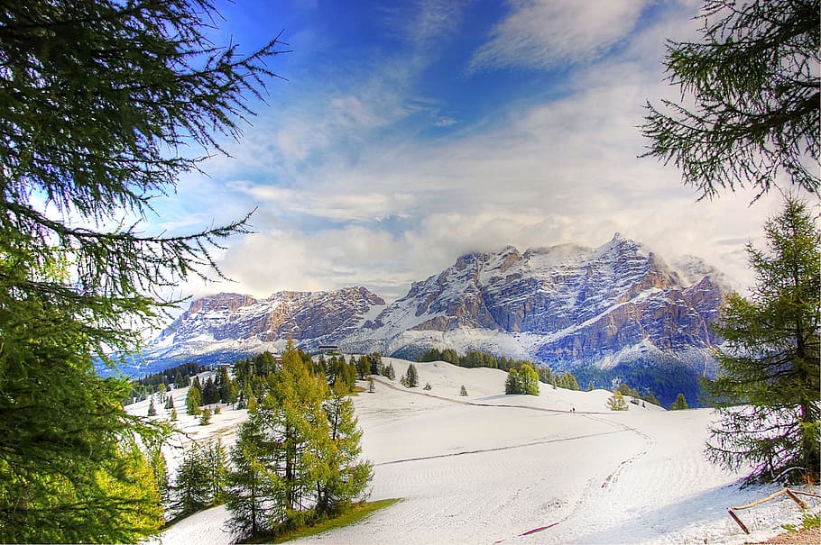 空中, 写真山脈, 雪, ドロミテ, 高山, 山, 南チロル, 風景, イタリア, 自然
