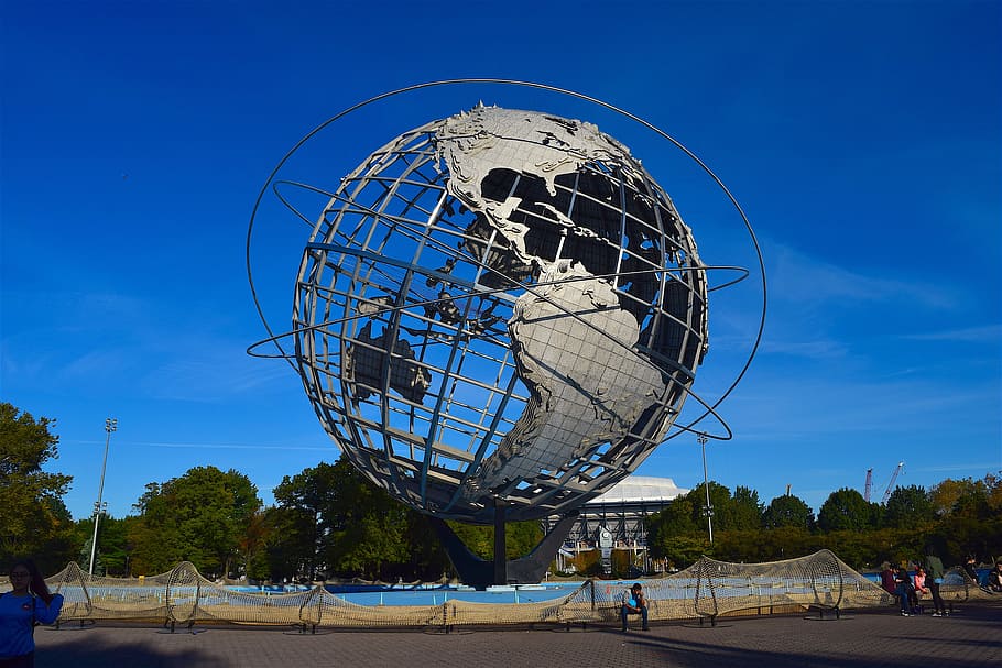 globe, sculpture, park, metal, earth, world, sphere, planet, map, 3d